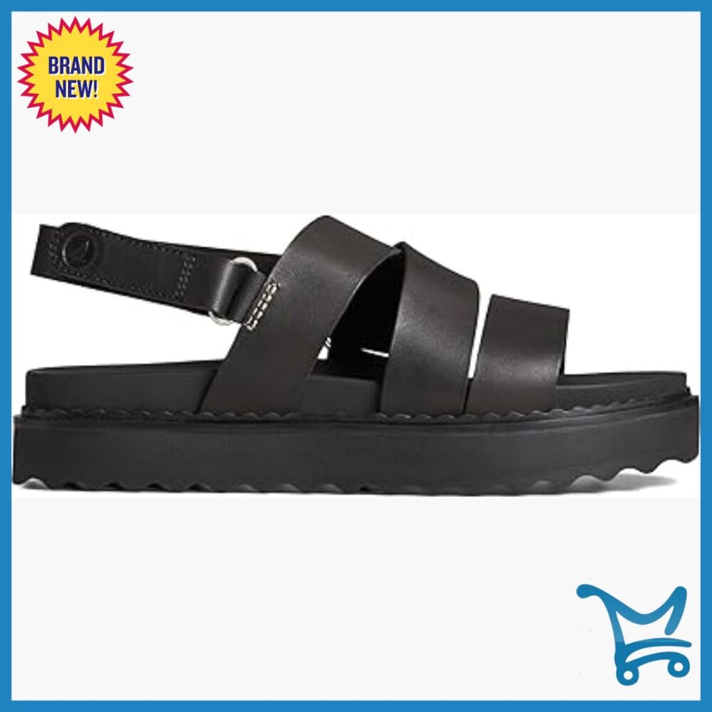 Leather Flatform Sandals With Adjustable Strap, Eva Footbed